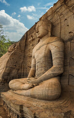 Close up of the 'Dhyana Mudra' Lord Buddha statue at Polonnaruwa 'Gal Viharay' temple