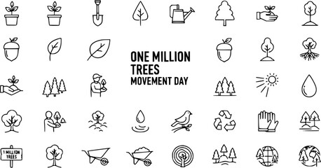 Diverse Icons Representing Nature, Growth, Gardening, and Environmental Conservation © pixraw