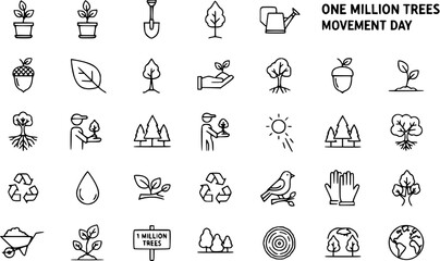 "One Million Trees Movement Day" Icons: Nature, Planting, Growth, Sustainability, Ecology, Environment Icons © pixraw
