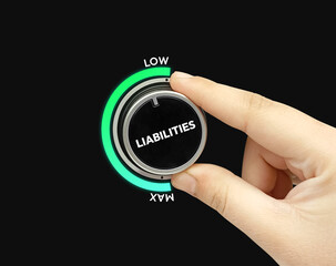 Minimizing liabilities in business concept background with hand turning knob to the right bar.