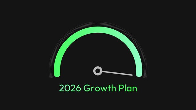 2026 Growth plan showing maximum results and plan with green bar filling the speedometer 4k animation.