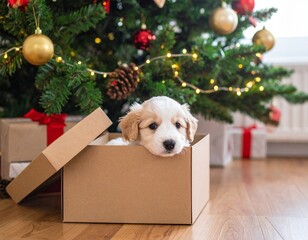 puppy with christmas gift