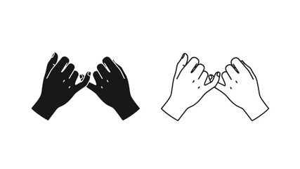 A pair of hands making a pinky promise gesture black and white illustration