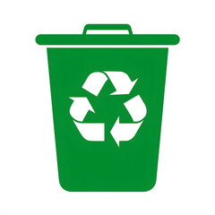 A green trash bin featuring a prominent recycle symbol serves as an icon for responsible waste management, promoting sustainability within ecology and global environment protection.