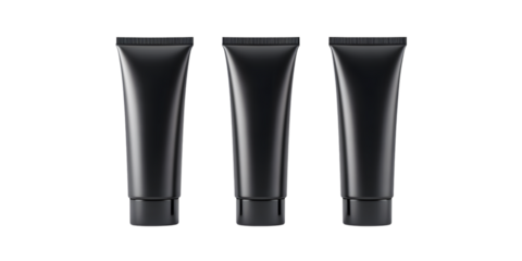 Three black tube containers isolated on white background
