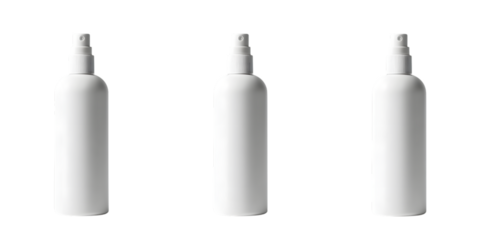 Three empty white bottles with pumps isolated on white background