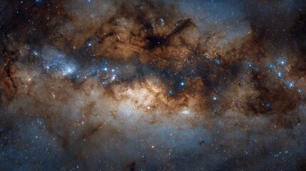 Fototapeta premium Bright stars shine among clouds of gas in a galaxy far from Earth. This view shows the beauty of space during an observation in a dark area away from city lights