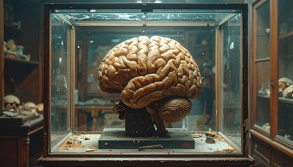 Large Brain Specimen in Antique Glass Display Case