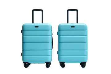 Set of two turquoise hard shell suitcases isolated on white background