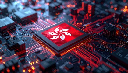 Hong Kong Flag on Microchip Circuit Board