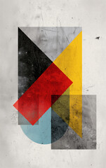 Abstract Geometric Composition with Primary Colours on Gritty Paper Texture
