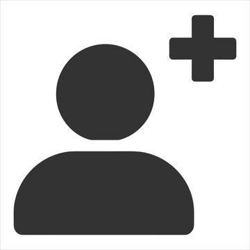 User icon with a plus sign, representing adding a person vector illustration