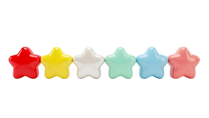 Colorful Star Candies in a Row on White Background