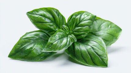 Fresh green basil leaves are isolated on a white background