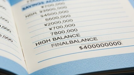 Obraz premium close up of bank savings book showing high balance and final balance for personal finance wealth management