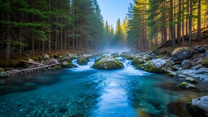 Serene forest stream in autumn