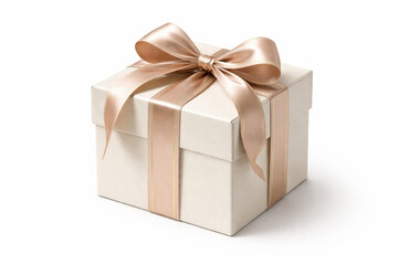 Elegant gift box with satin ribbon isolated on white background