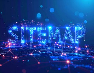 Illuminated "SITEMAP" against a futuristic, digital blue backdrop