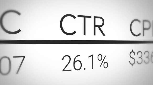 Increasing Click through rate close up concept showing with numbers percentage 4k animation. Online, ecommerce, sales, roi.