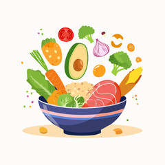 Vibrant Illustration of Fresh Vegetables and Healthy Ingredients in a Bowl