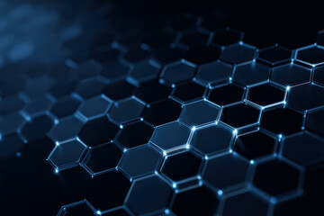 A close up view of a hexagonal pattern featuring glowing edges against a dark background, ideal for technology and design themes.