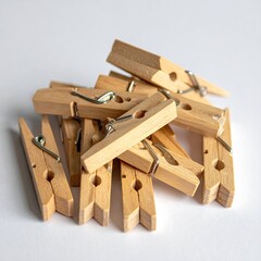 A pile of wooden clothespins