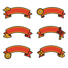 Red banner ribbon cloud coin knot flower with festive charm for lunar celebration