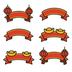 Red banner lantern ribbon gold ingot festive Chinese New Year celebration