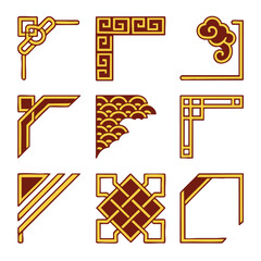 Chinese corner red gold border geometric pattern frame cloud
