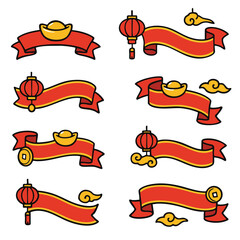 Red banner gold lantern cloud coin festive Chinese New Year