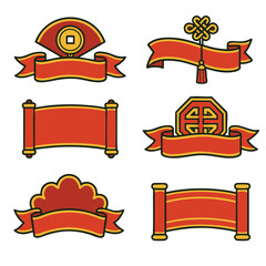 Red banner gold border ribbon festival Chinese