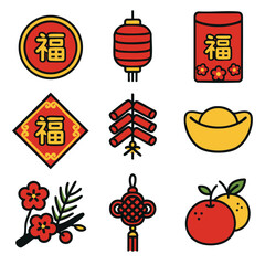 Lucky symbol red lantern red envelope firecracker