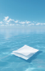 Minimalist White Fabric Floating on Calm Blue Ocean Water