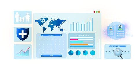 Business analyzing data using AI technology to work with tools, new month search, Flowchart, wolrd smart technology and artificial intelligence concept. Isolated on transparent background
