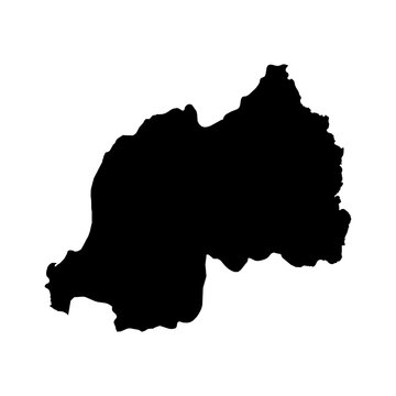 Black Silhouette Map of RWANDA Isolated on Transparent Background Minimal Geographic Illustration