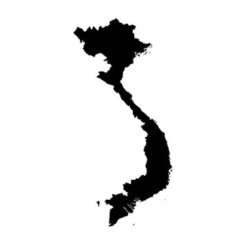 Black Silhouette Map of VIETNAM Isolated on Transparent Background Minimal Geographic Illustration