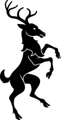 A heraldry coat of arms crest style rearing heraldic male deer or stag hart standing on hind legs in a vintage woodcut style