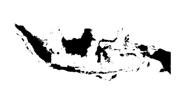 Black Silhouette Map of INDONESIA Isolated on Transparent Background Minimal Geographic Illustration