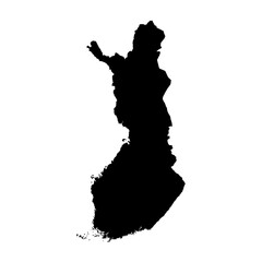 Black Silhouette Map of FINLAND Isolated on Transparent Background Minimal Geographic Illustration