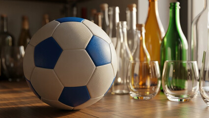 Soccer ball and wine glasses