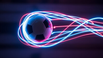 Neon soccer ball in motion