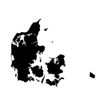 Black Silhouette Map of DENMARK Isolated on Transparent Background Minimal Geographic Illustration