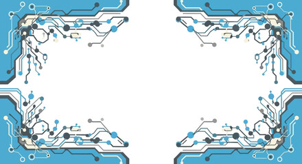 Digital circuit board pattern, technological background, blue and grey electronics design