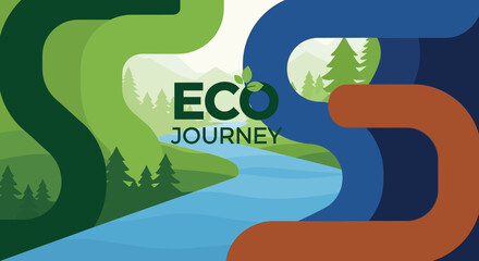 Eco Journey Nature Landscape with River and Forest - Sustainable Exploration
