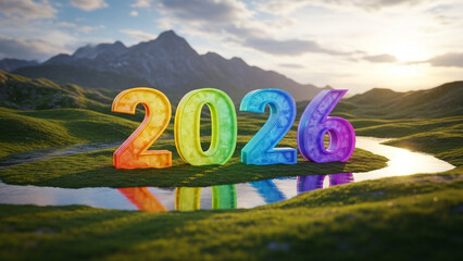 Celebrating 2026 in a scenic mountain landscape