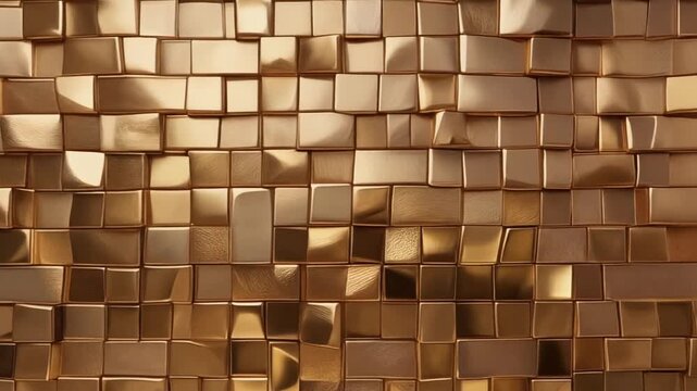 Elegant geometric square pattern motion graphics featuring metallic gold blocks with soft cinematic lighting effects