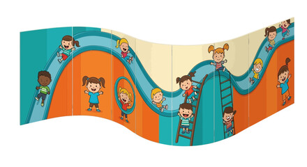 Happy Kids Playing on a Colorful Slide Playground