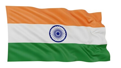 A digital illustration of the national flag of India waving in the wind on a pure white background