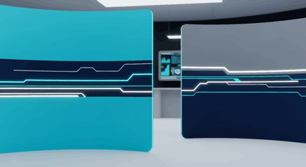 Modern Futuristic Studio with Digital Screens and Technology Elements