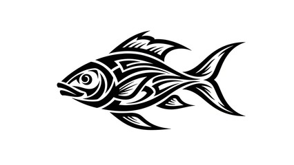 Tribal Fish Tattoo Design, Black and White, Isolated on White Background